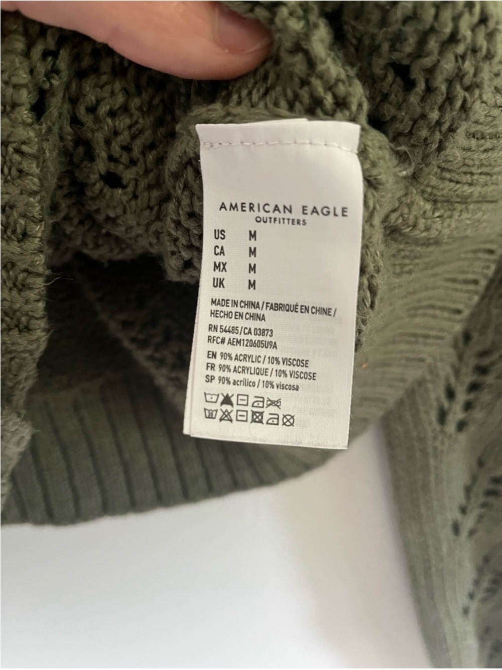 American Eagle Olive Pointelle Open Knit Cropped Button Front Cardigan Olive M - Picture 5 of 7
